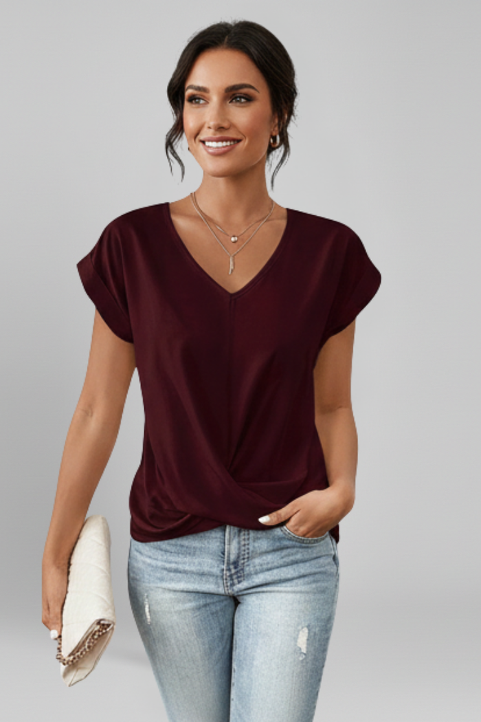 Diana | Women's V-Neck Short-Sleeve Relaxed Blouse