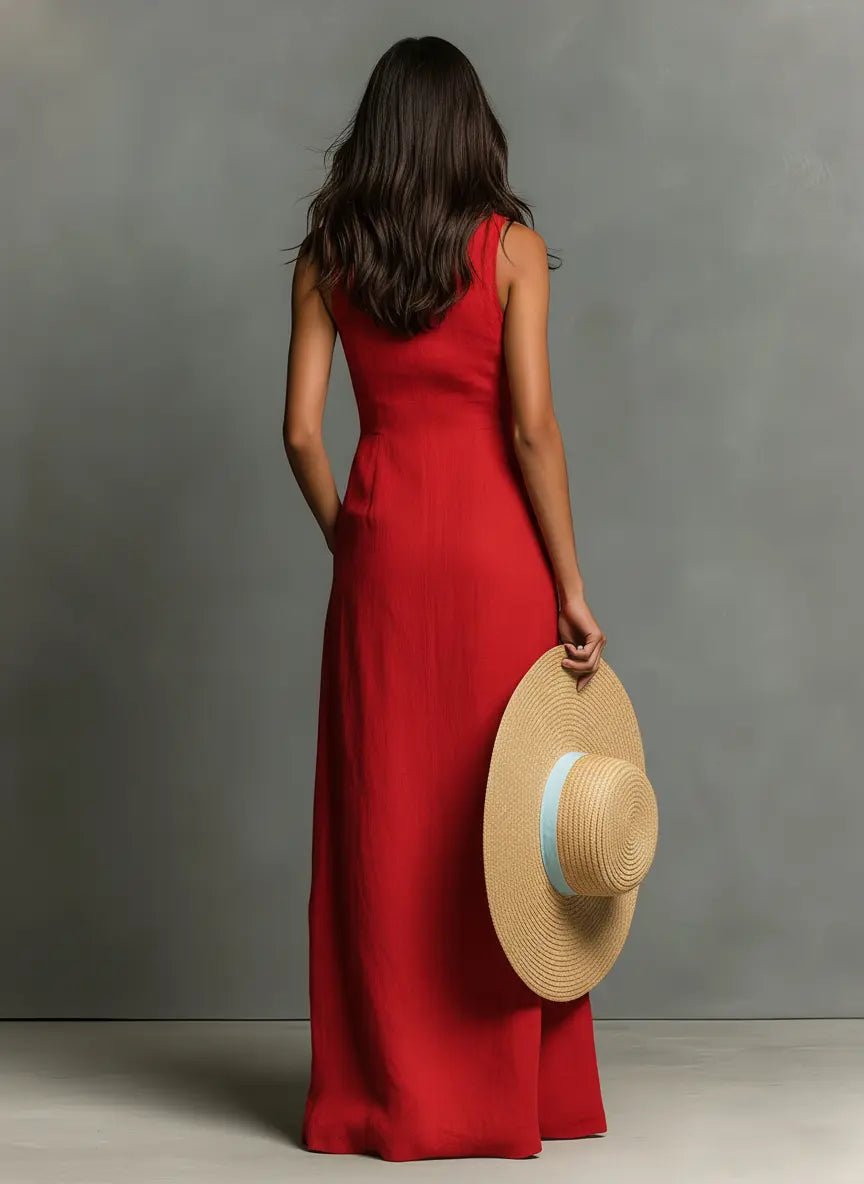 Diana | Women's Sleeveless Collared Button-Front Maxi Dress