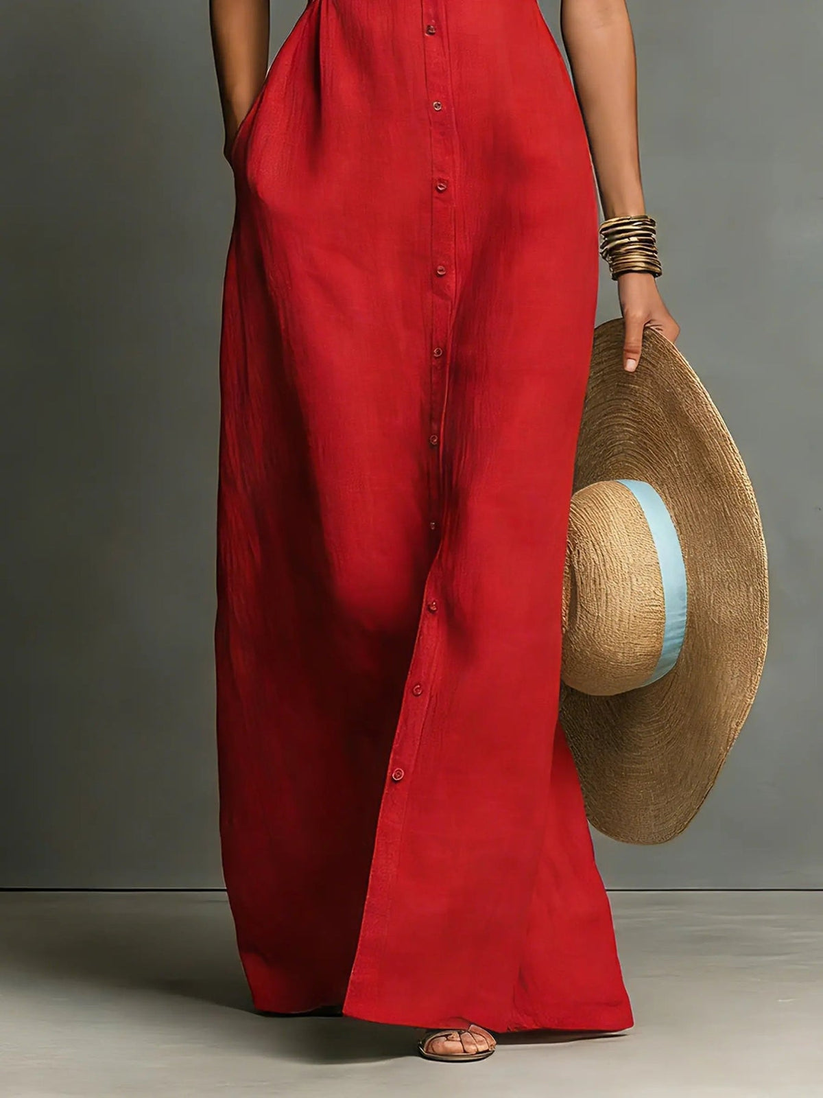 Diana | Women's Sleeveless Collared Button-Front Maxi Dress