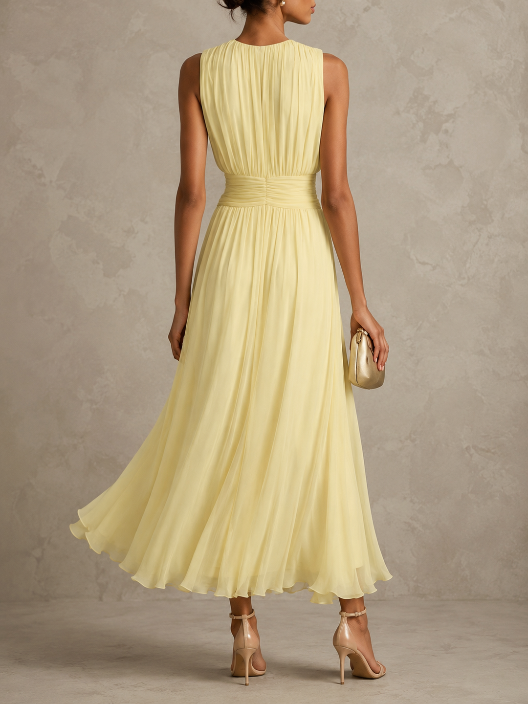 Elara | Women's Pleated Sleeveless Midi Dress