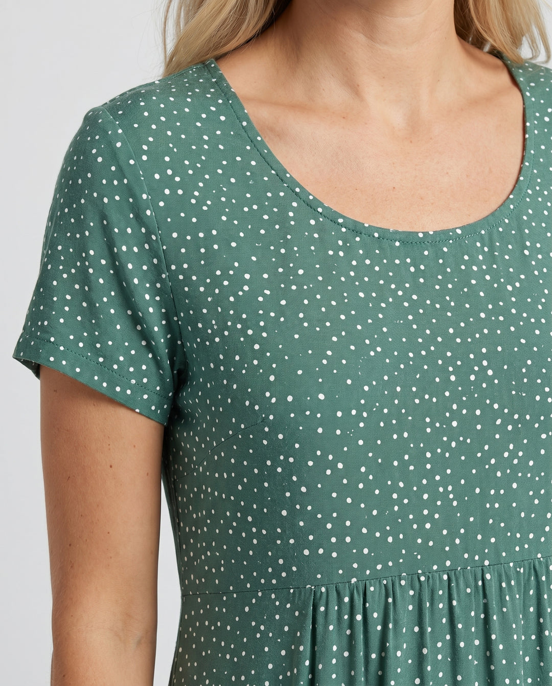 Elena | Women’s Short-Sleeve A-Line Midi Dress with V-Neckline