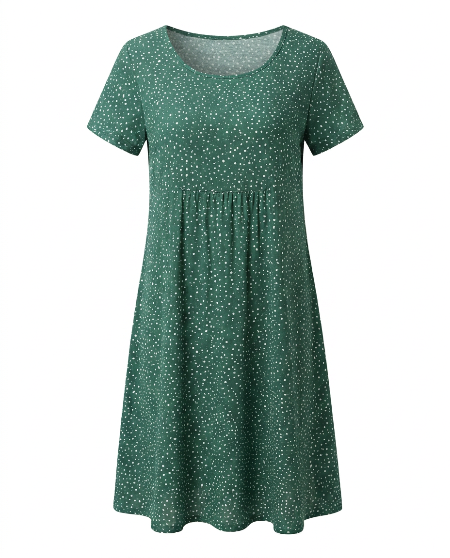 Elena | Women’s Short-Sleeve A-Line Midi Dress with V-Neckline