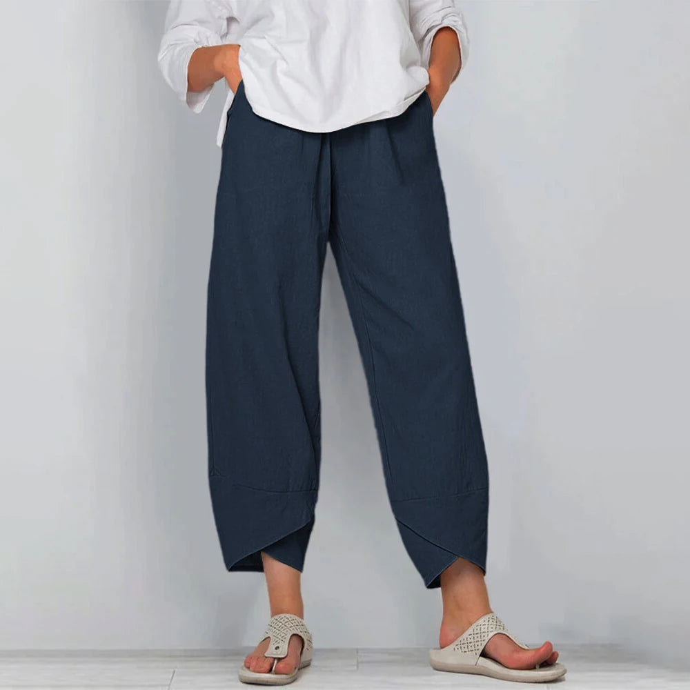 Elena | Women's Wide-Leg Cropped Trousers With Asymmetric Hem