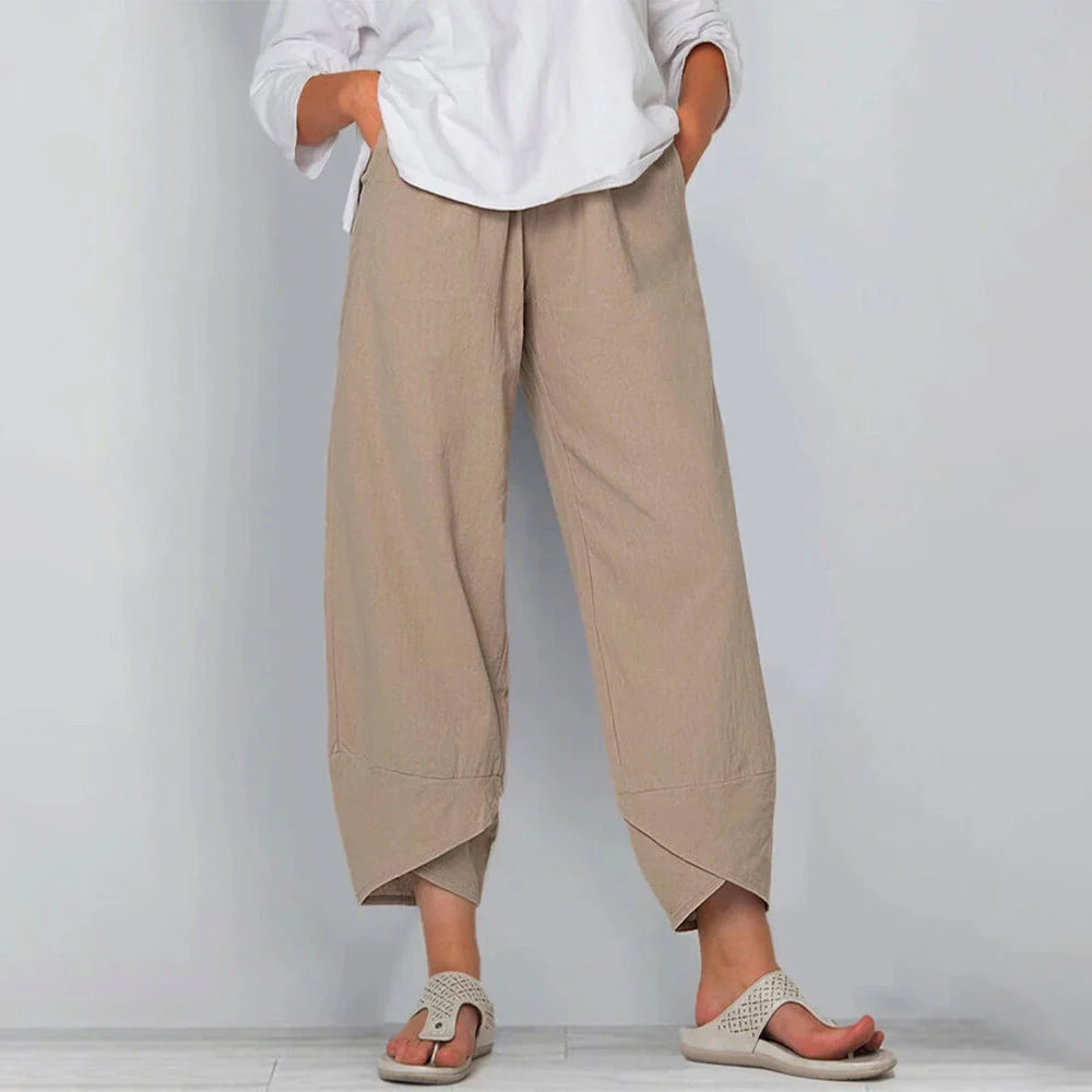 Elena | Women's Wide-Leg Cropped Trousers With Asymmetric Hem