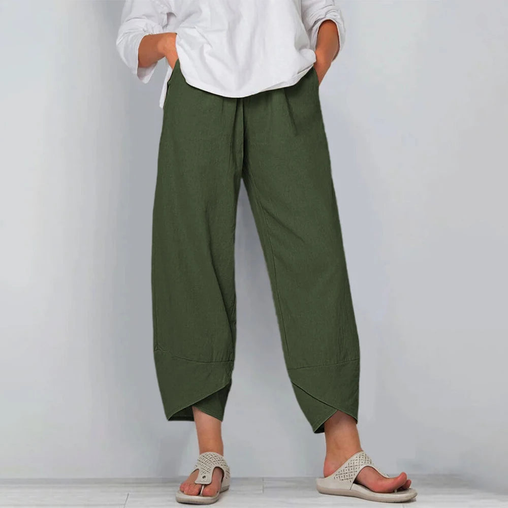Elena | Women's Wide-Leg Cropped Trousers With Asymmetric Hem