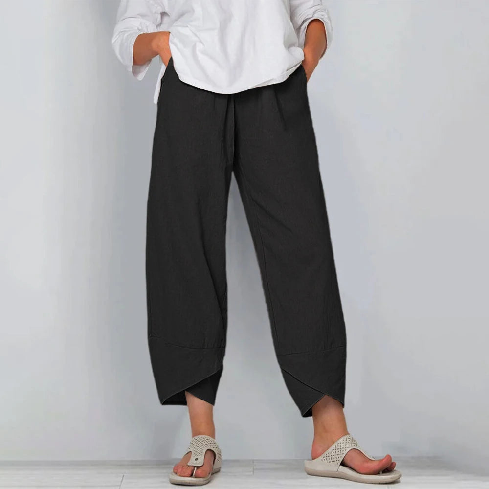 Elena | Women's Wide-Leg Cropped Trousers With Asymmetric Hem