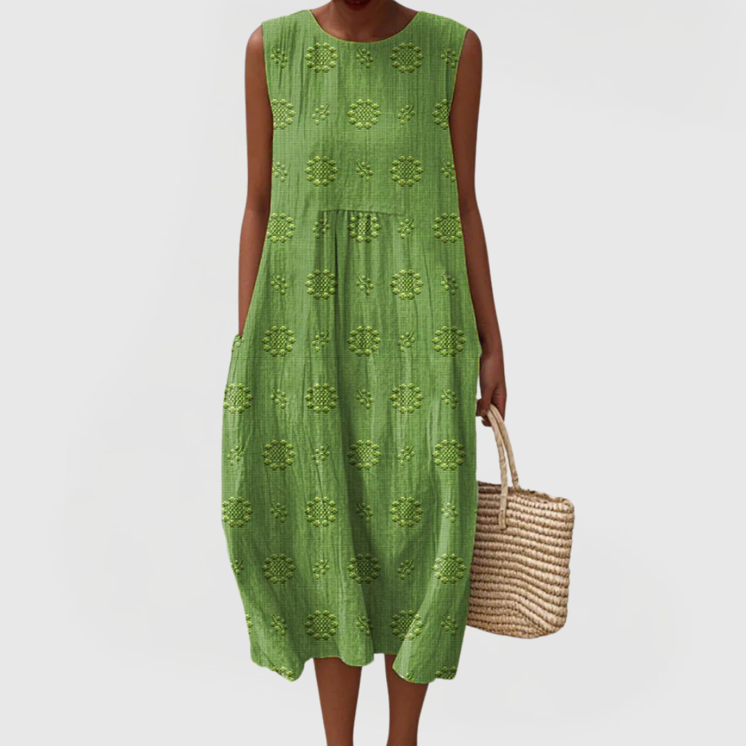 Eliza | Women's Sleeveless Embroidered Dress with Pockets