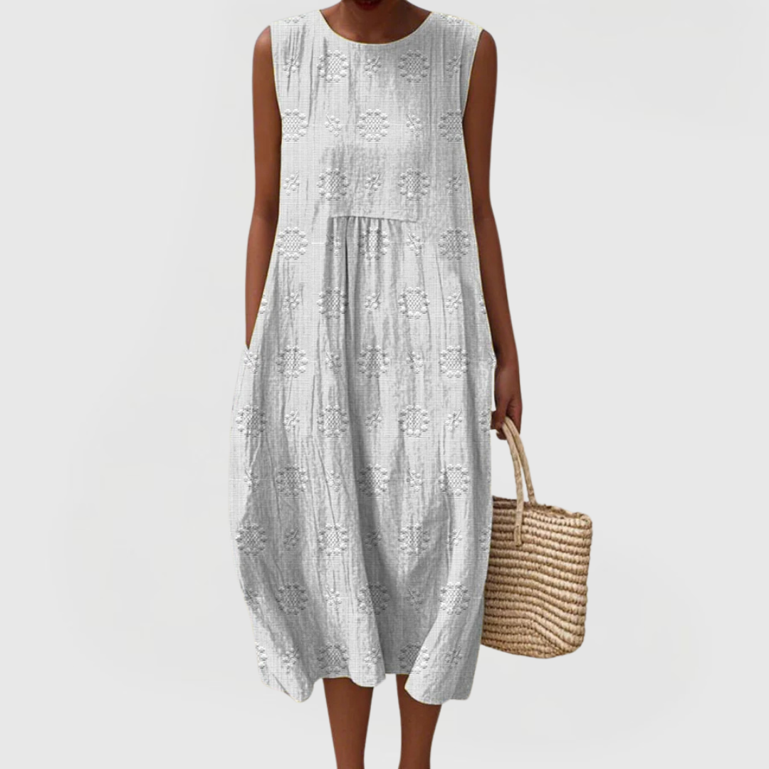 Eliza | Women's Sleeveless Embroidered Dress with Pockets