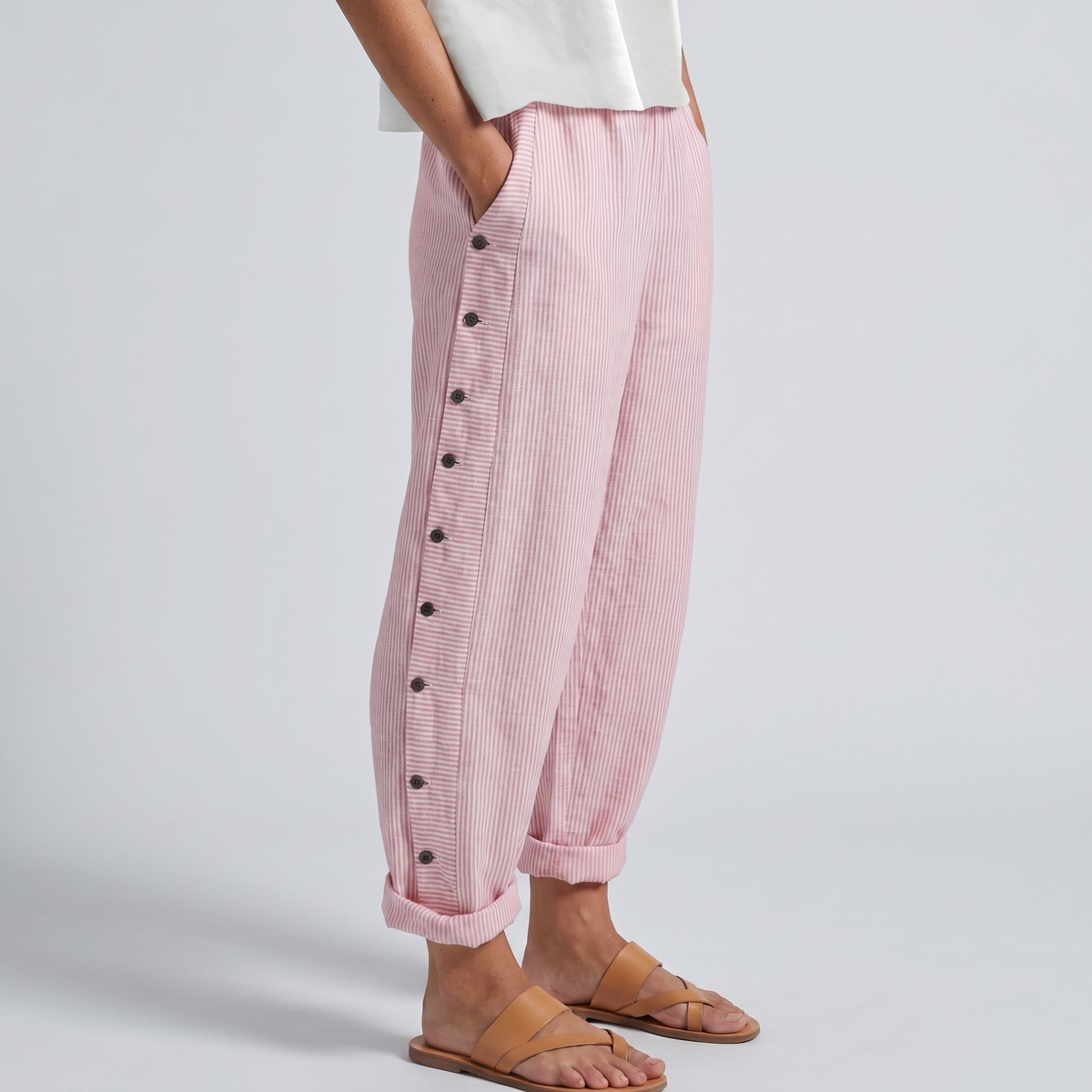 Elodie | Women's Pinstripe Trousers with Side Button Panel