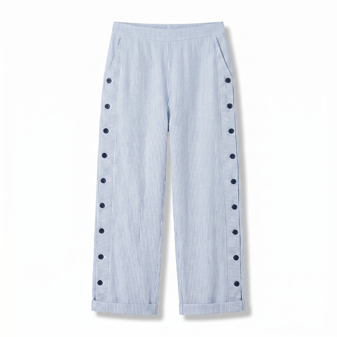 Elodie | Women's Pinstripe Trousers with Side Button Panel