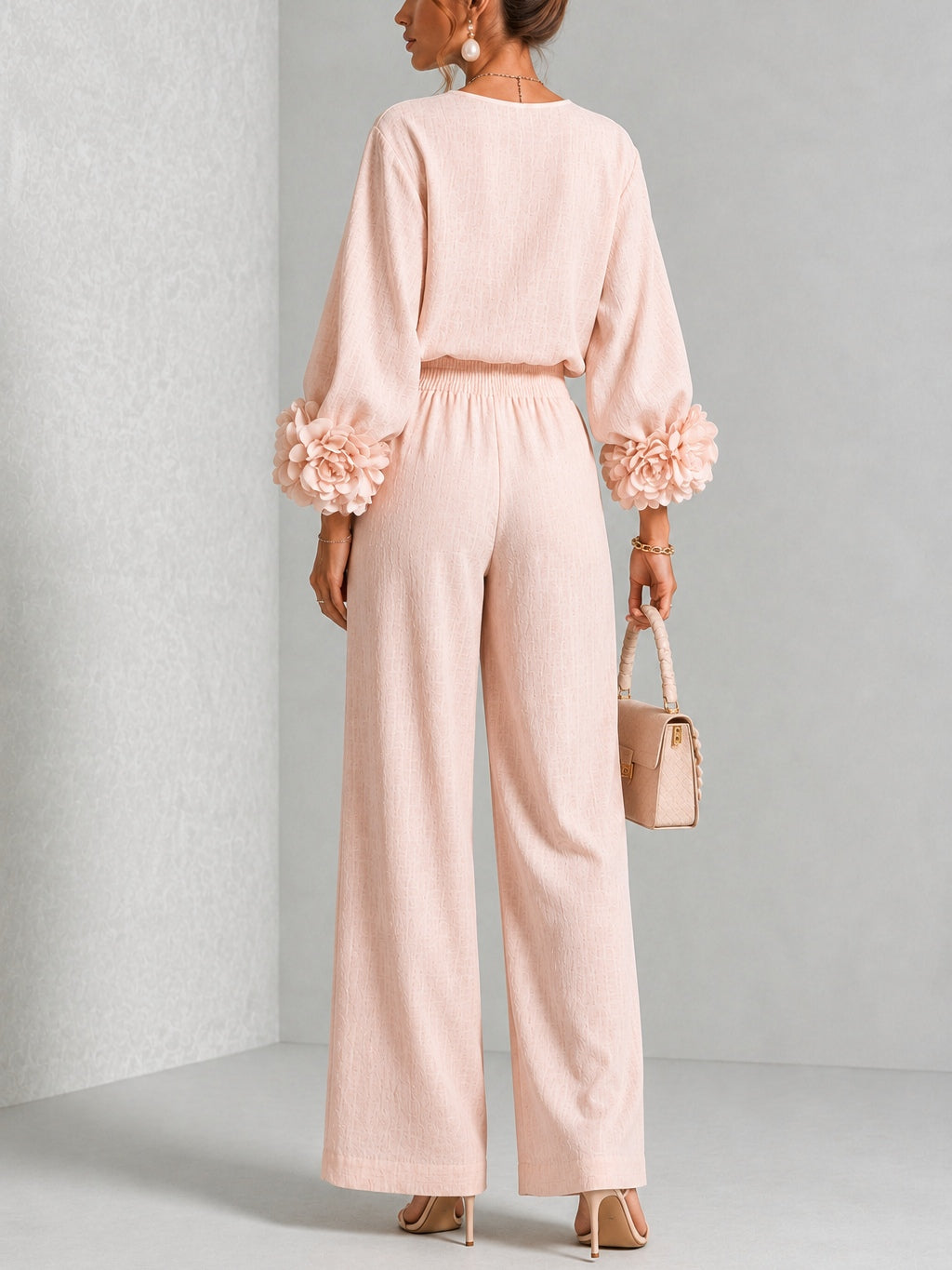 Elodie | Women's Floral Cuff Top and Wide-Leg Trouser Set