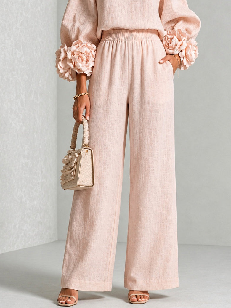 Elodie | Women's Floral Cuff Top and Wide-Leg Trouser Set