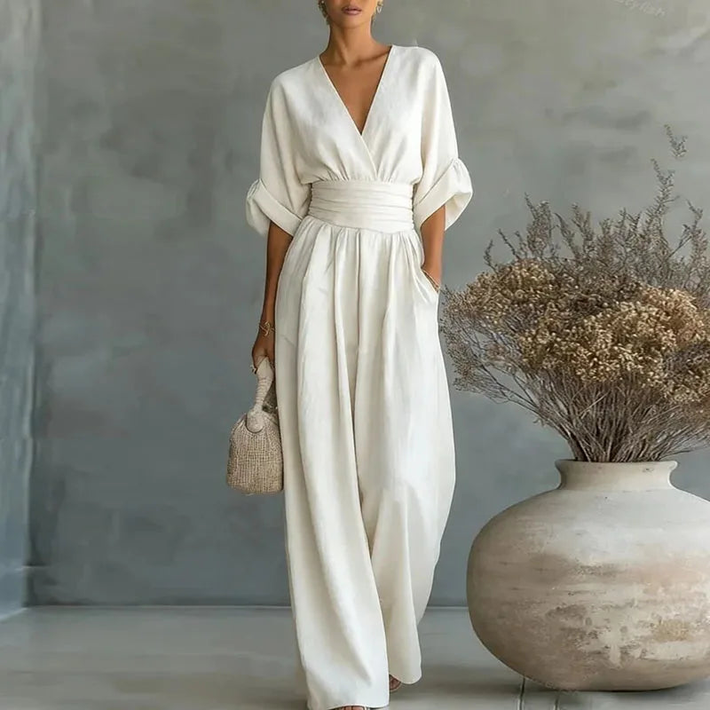 Elowen | Women’s Surplice V-Neck Jumpsuit with Batwing Sleeves
