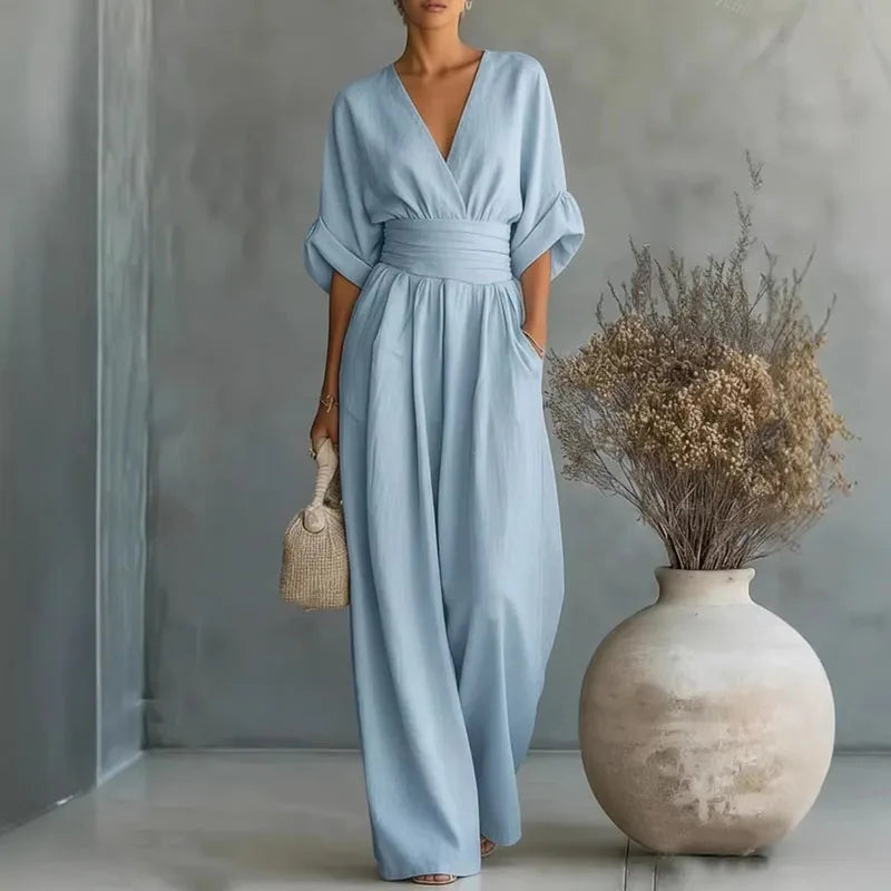 Elowen | Women’s Surplice V-Neck Jumpsuit with Batwing Sleeves