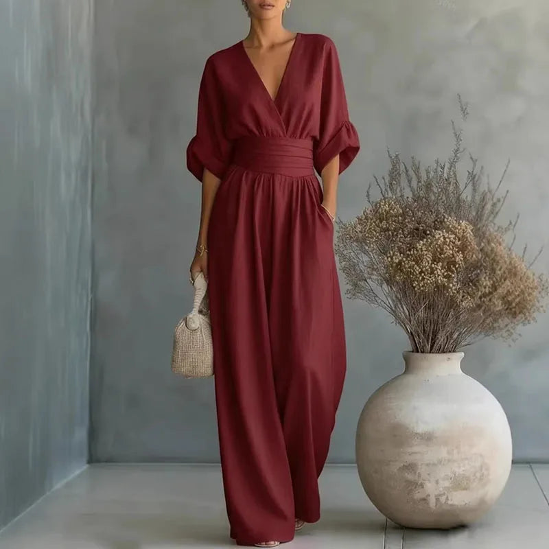 Elowen | Women’s Surplice V-Neck Jumpsuit with Batwing Sleeves