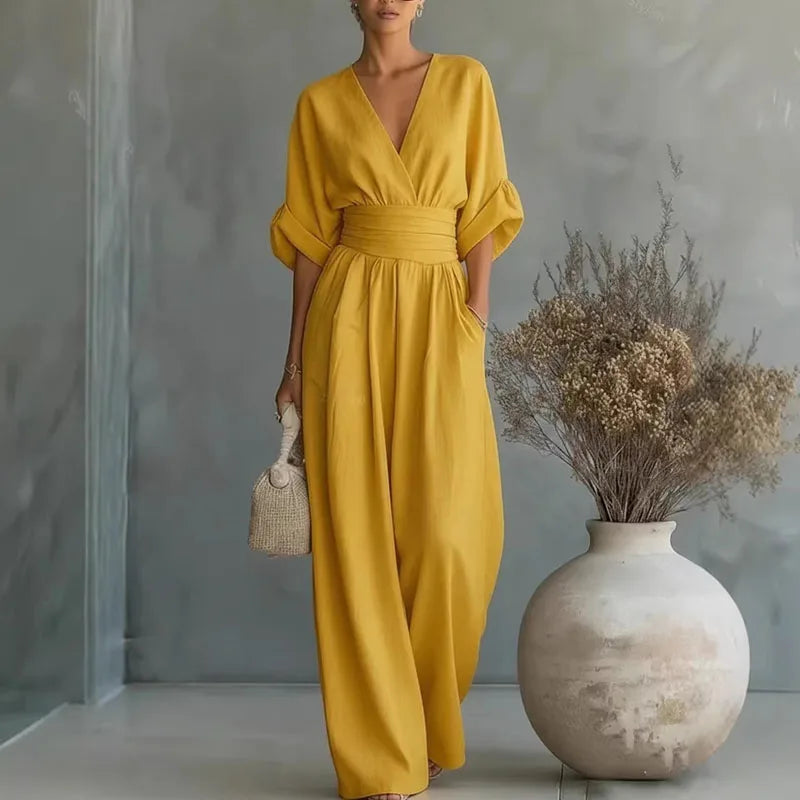 Elowen | Women’s Surplice V-Neck Jumpsuit with Batwing Sleeves