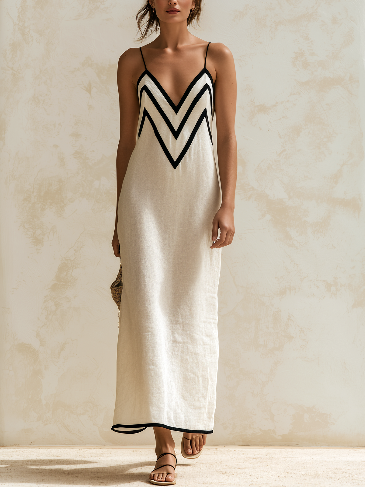 Erika | Women's Contrast Chevron Maxi Dress