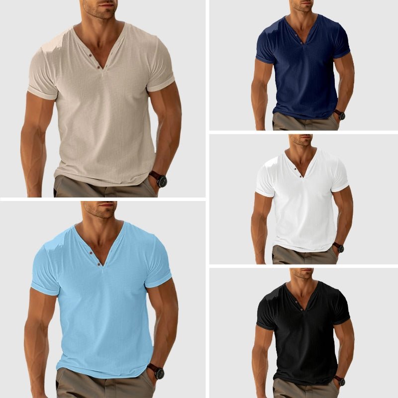 Ethan | Men's V-Neck Short Sleeve Henley Shirt