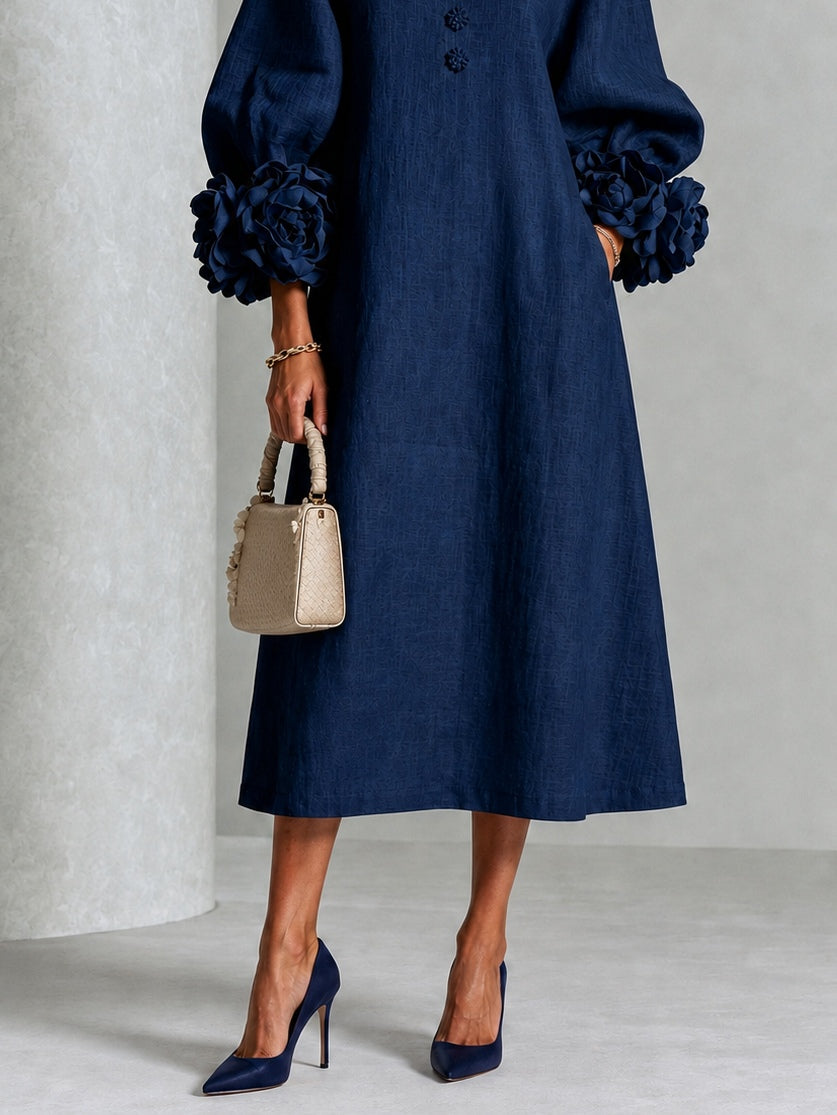 Evelyn | Women's Floral Button-Front A-Line Midi Dress