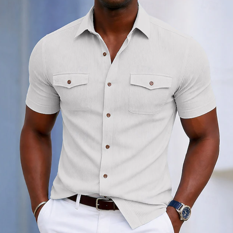 Gavin | Men's Short-Sleeve Button-Up Shirt with Chest Pocket