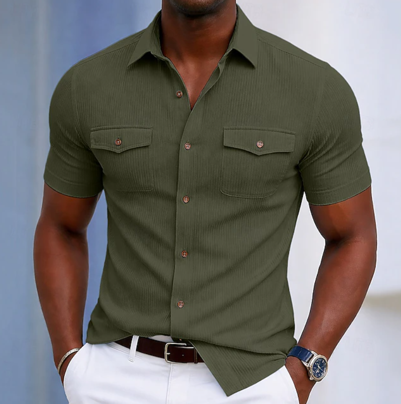 Gavin | Men's Short-Sleeve Button-Up Shirt with Chest Pocket