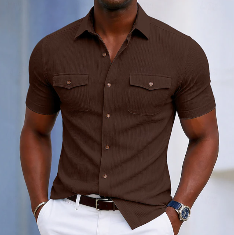 Gavin | Men's Short-Sleeve Button-Up Shirt with Chest Pocket