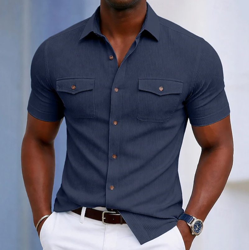 Gavin | Men's Short-Sleeve Button-Up Shirt with Chest Pocket