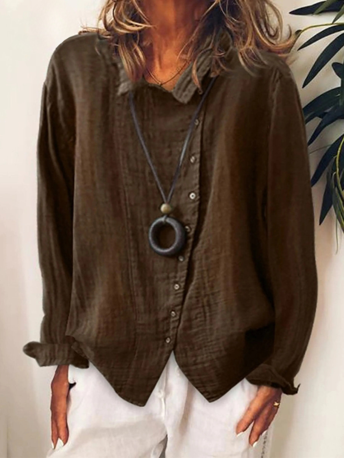 Glenda | Women's Long Sleeve Boho Button-Front Blouse