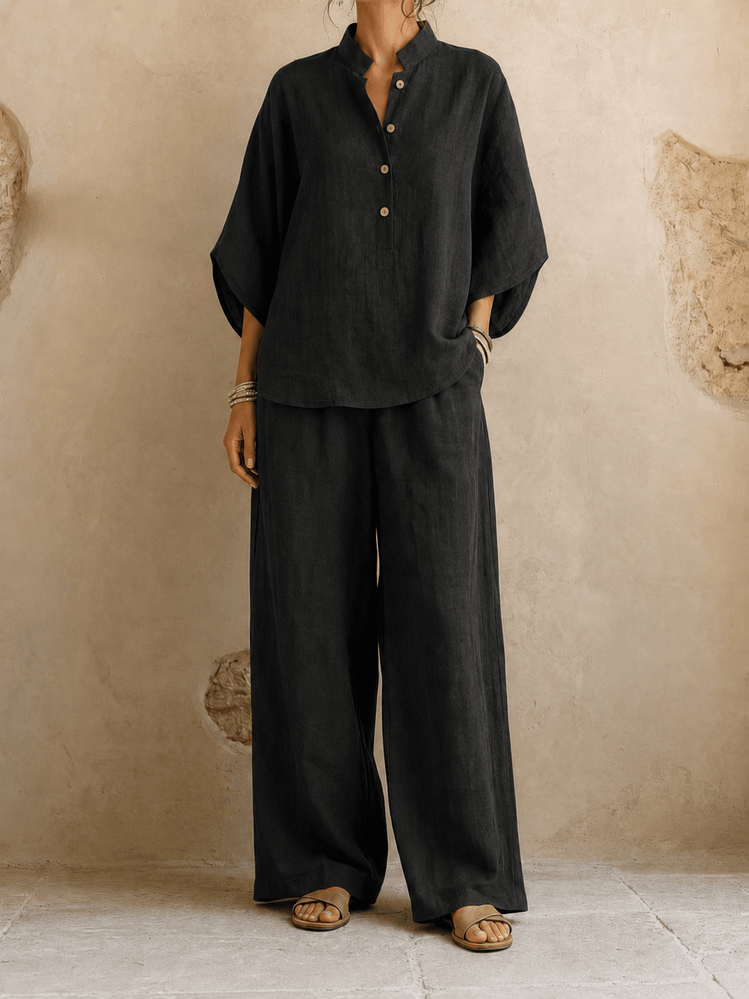 Gwendolyn | Women’s Two-Piece Blouse and Wide-Leg Pants Set with Batwing Sleeves
