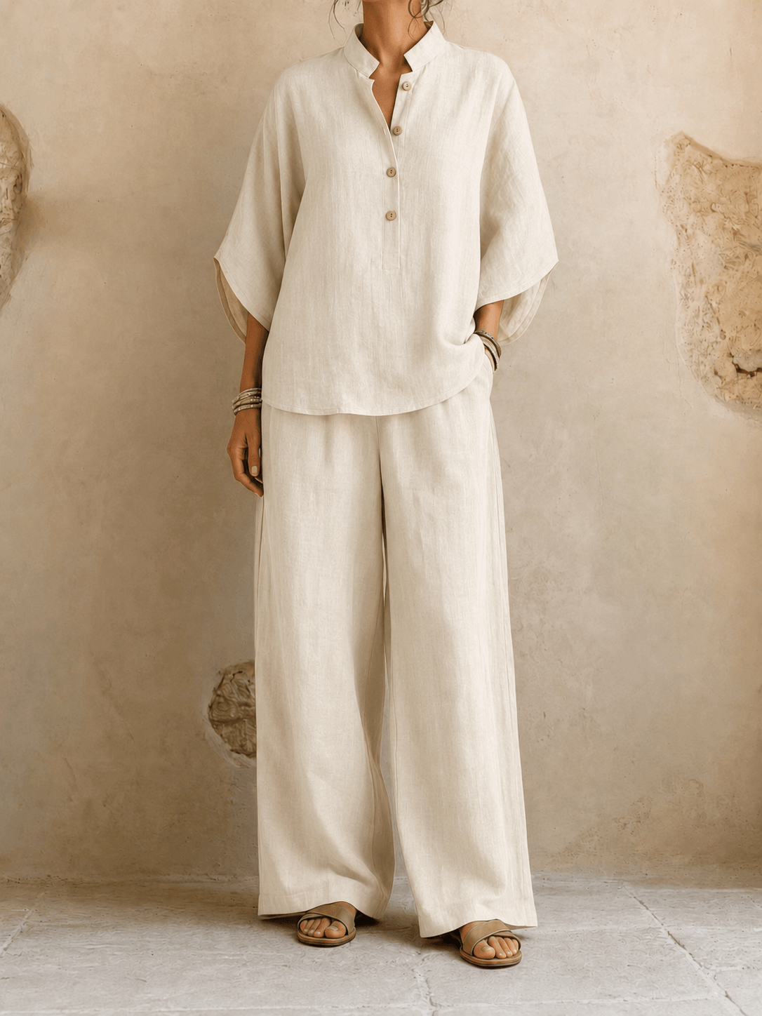 Gwendolyn | Women’s Two-Piece Blouse and Wide-Leg Pants Set with Batwing Sleeves
