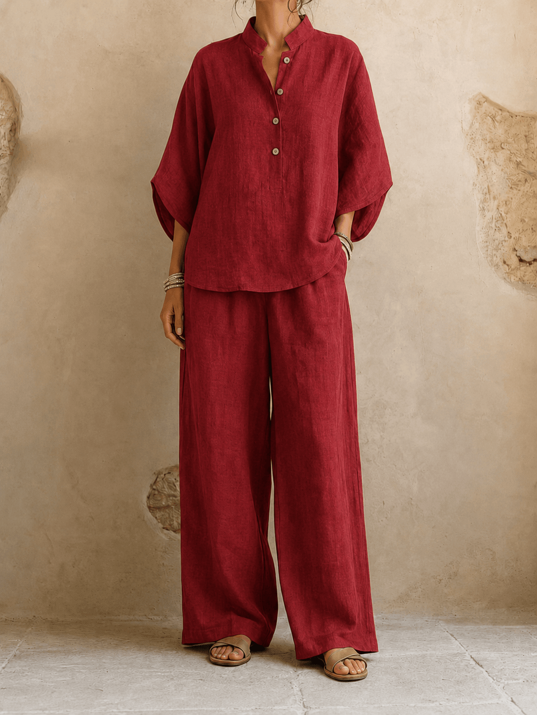 Gwendolyn | Women’s Two-Piece Blouse and Wide-Leg Pants Set with Batwing Sleeves