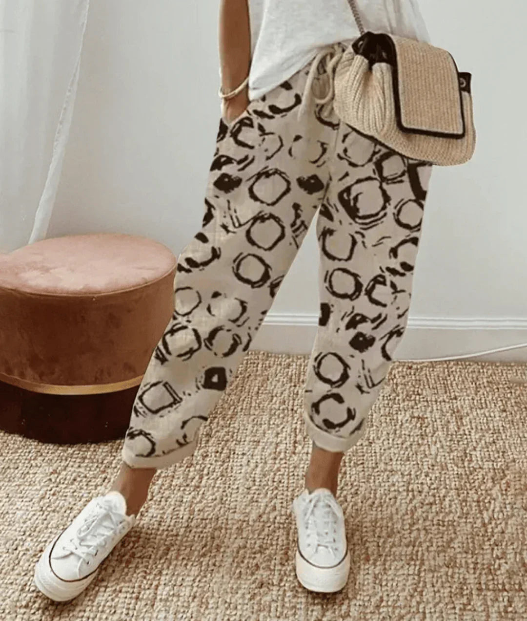 Harper | Women's Printed Drawstring Tapered Trousers