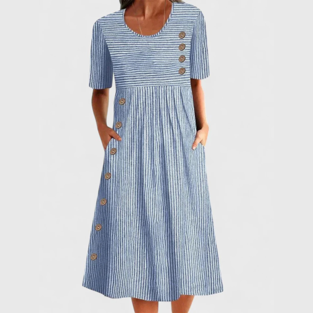 Harpera | Women's Striped Midi Dress with 3/4 Sleeves