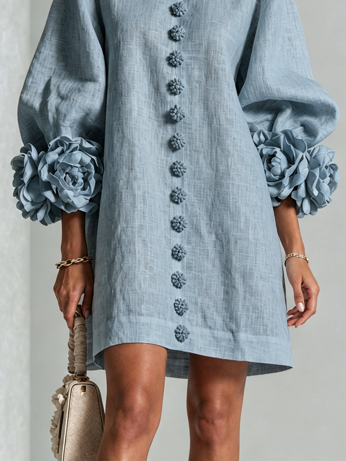 Harriet | Women's Button-Front Floral Cuff Mini Dress