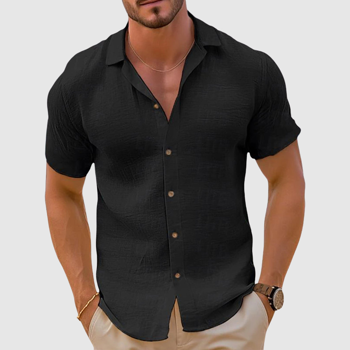 Harrison | Men’s Short-Sleeve Woven Shirt with Button-Front