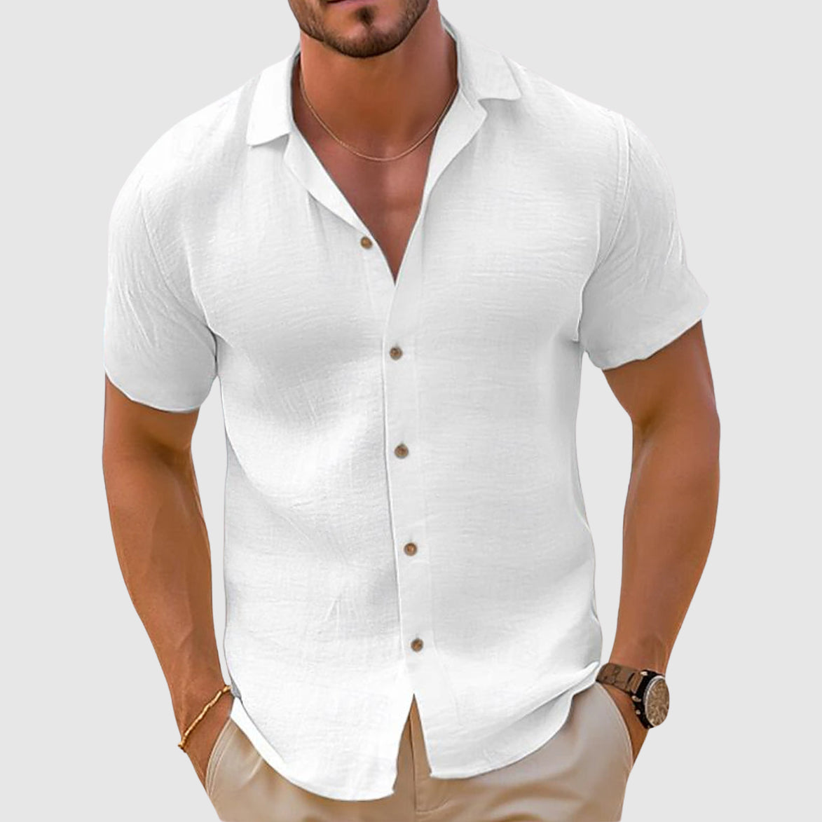 Harrison | Men’s Short-Sleeve Woven Shirt with Button-Front