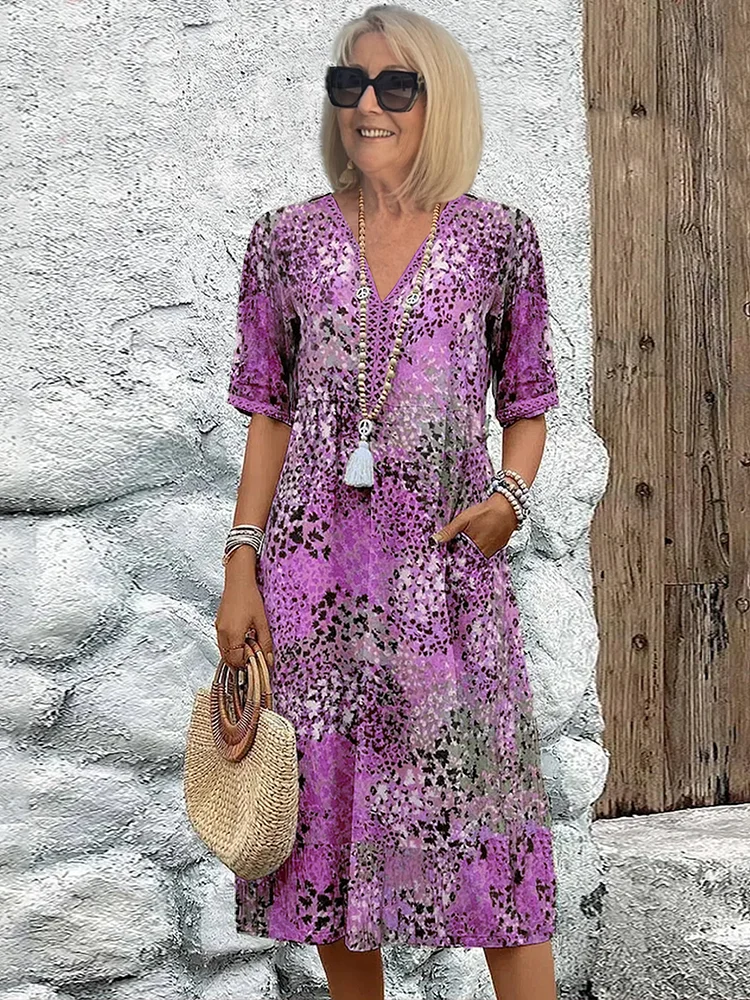 Juliah | Women's V-Neck Printed Midi Dress