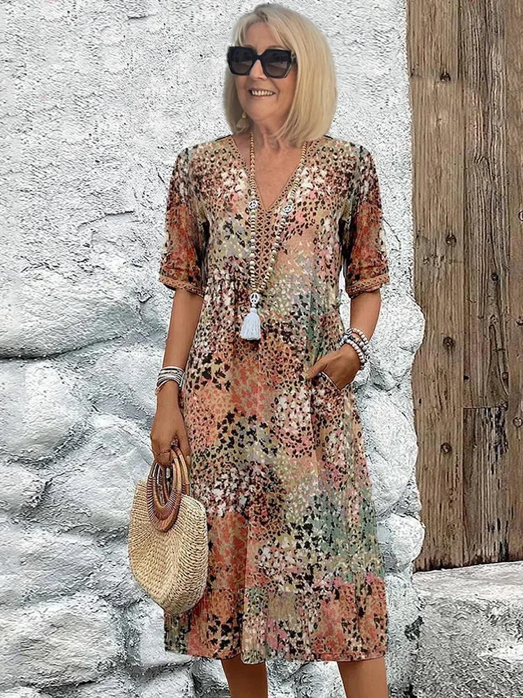 Juliah | Women's V-Neck Printed Midi Dress