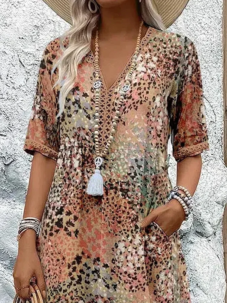 Juliah | Women's V-Neck Printed Midi Dress