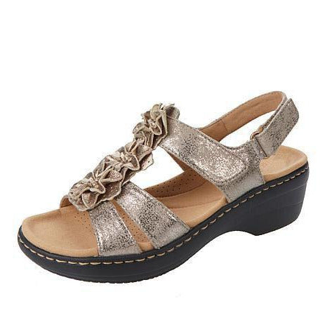 June | Women's Floral Ruffle Wedge Sandals With Ankle Strap