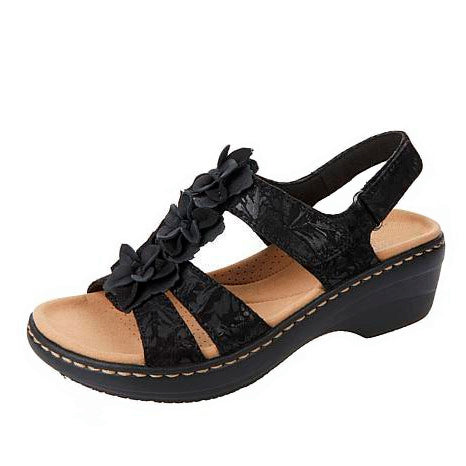 June | Women's Floral Ruffle Wedge Sandals With Ankle Strap