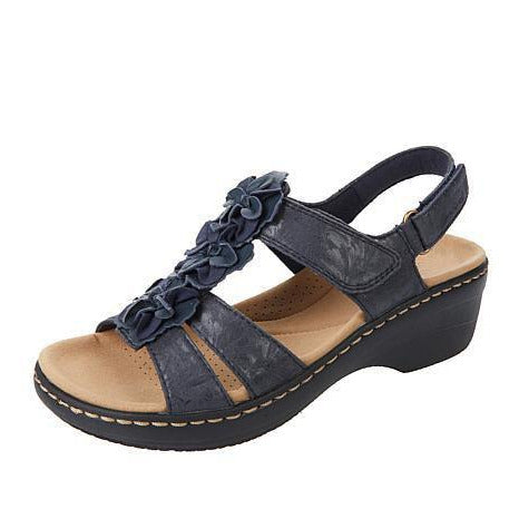 June | Women's Floral Ruffle Wedge Sandals With Ankle Strap