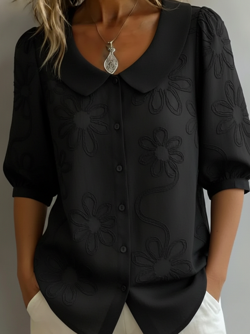 Krisha | Women's Floral Embroidered Blouse With Peter Pan Collar