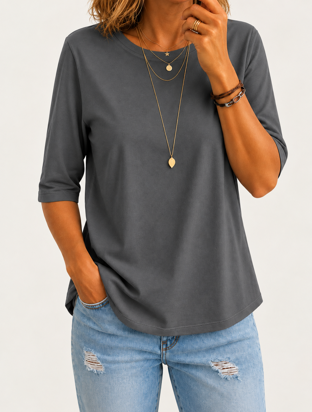 Leona | Women's Relaxed Half-Sleeve Round-Neck T-Shirt