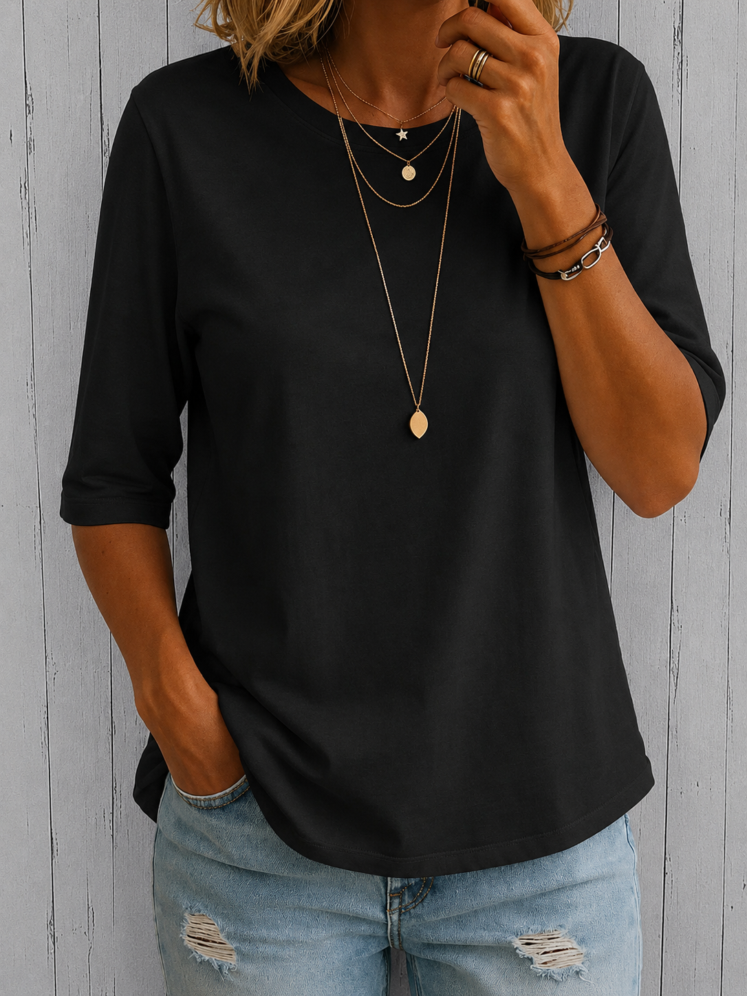 Leona | Women's Relaxed Half-Sleeve Round-Neck T-Shirt
