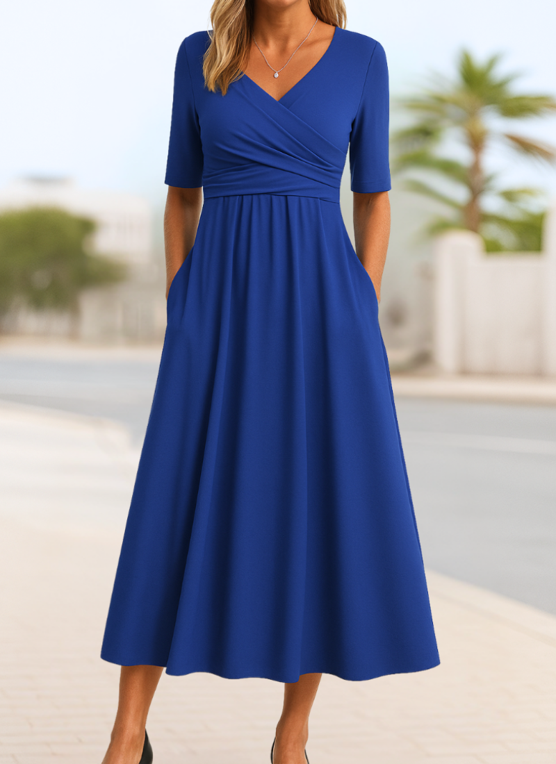 Leyla | Women's V-Neck Wrap Midi Dress