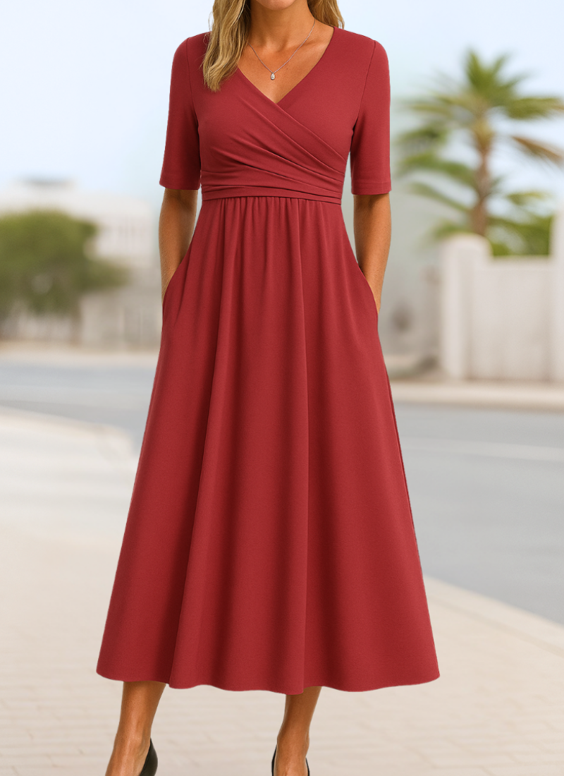Leyla | Women's V-Neck Wrap Midi Dress
