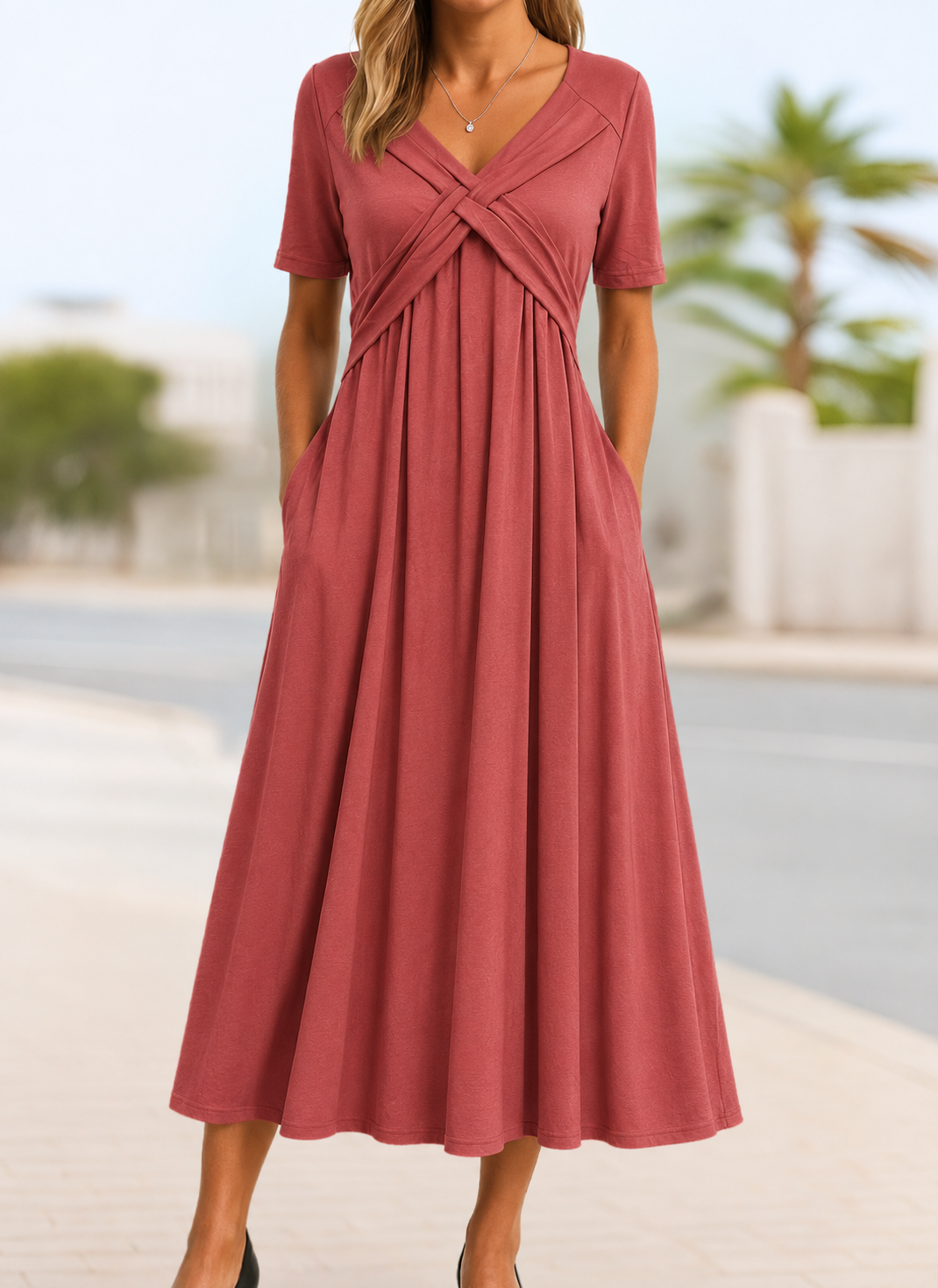 Leyla | Women's V-Neck Wrap Midi Dress