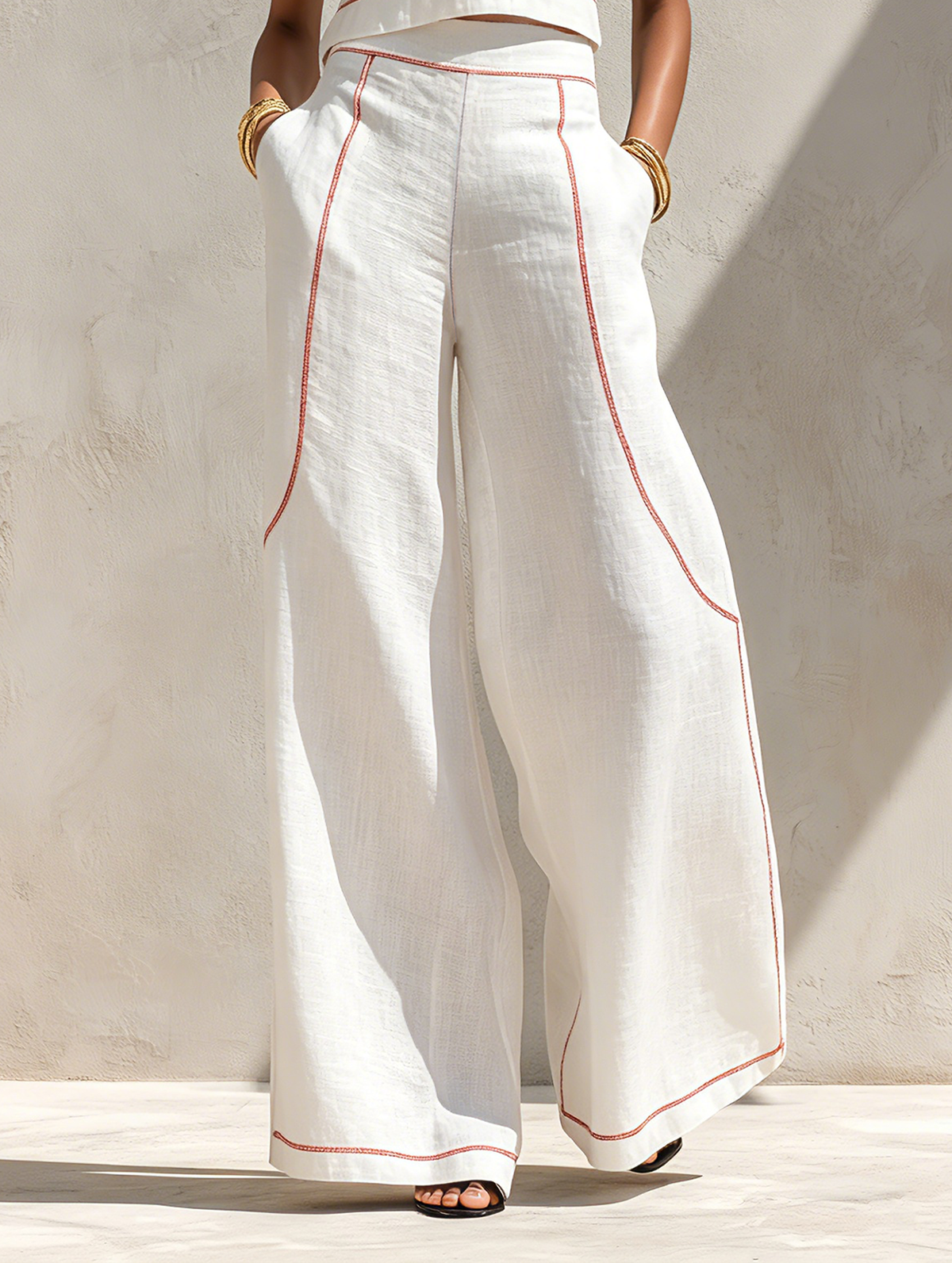 Livia | Contrast-Stitched Wide-Leg Pants Set