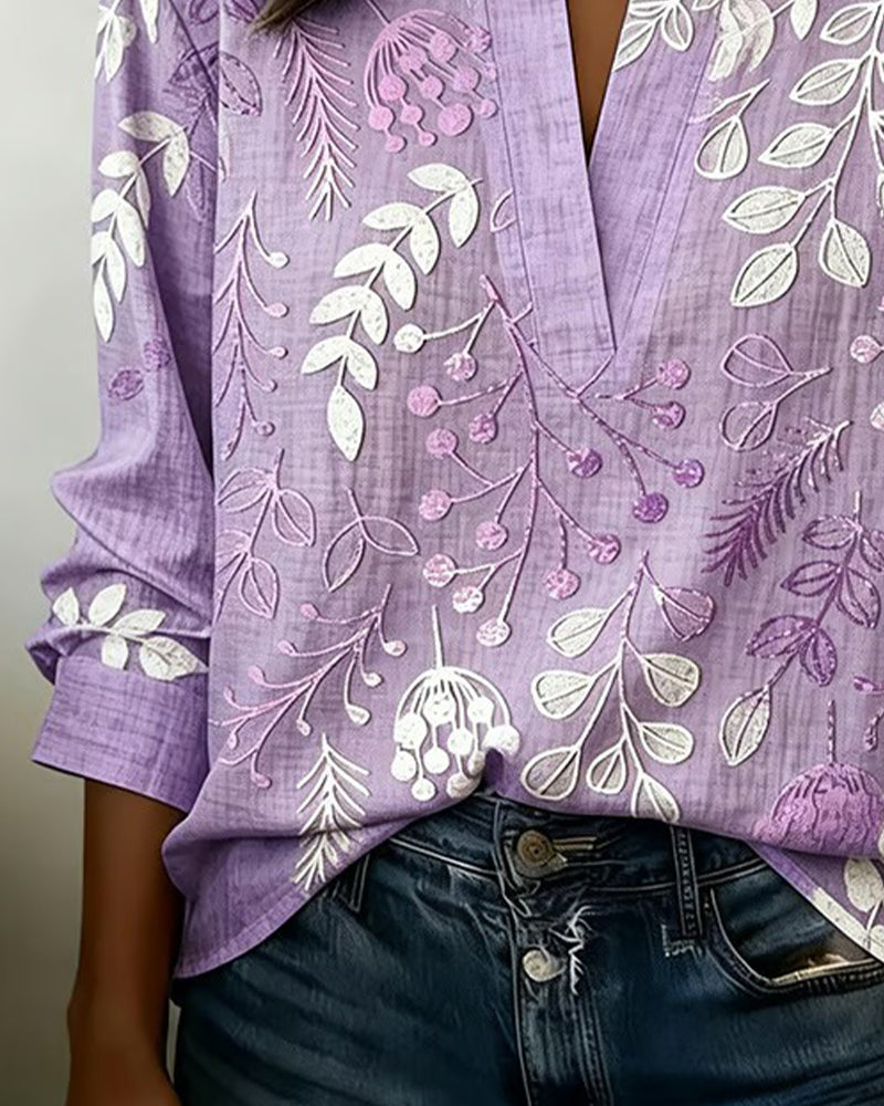 Loretta | Women’s Floral High-Collar Blouse with Three-Quarter Sleeves